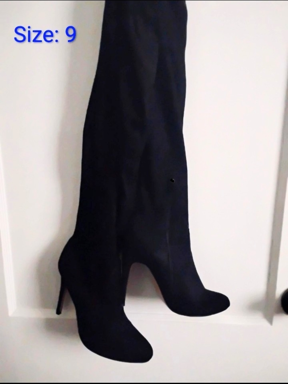 Womens Thigh High Black Suede Boots, Size: 9